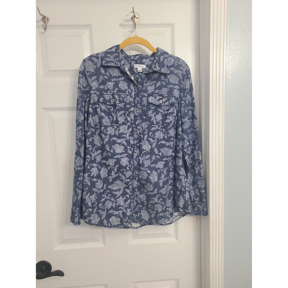 blue floral print long-sleeve button-down denim shirt by Croft & Barrow sz S
